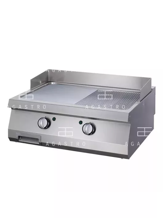 MAXIMA Elektromos rostlap, grillező - 2 zónás - 1/2 barázdált, 1/2 sima - szatén - 400 V - 70 cm mélységű
