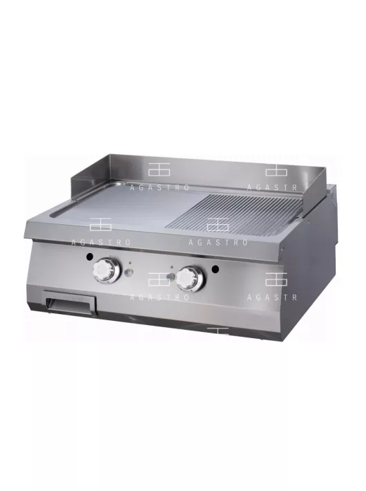 MAXIMA Gázüzemű rostlap, grillező 14 kW - 2 zónás - 1/2 barázdált, 1/2 sima - szatén - 70 cm mélységű