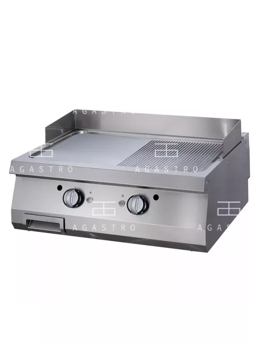 MAXIMA Gázüzemű rostlap, grillező 18 kW - 2 zónás - 1/2 barázdált, 1/2 sima - krómozott - 90 cm mélységű