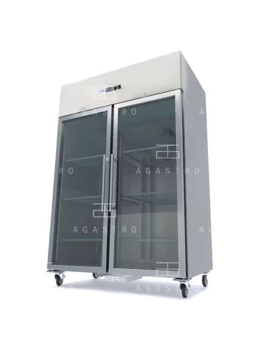 Üvegajtós hűtőszekrény - 1200 liter - 6 állítható polc (2/1 GN) - rozsdamentes acél