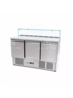   Pizza előkészítő hűtőszekrény 3 ajtóval - 137 cm - 400 L - üvegfedéllel együtt