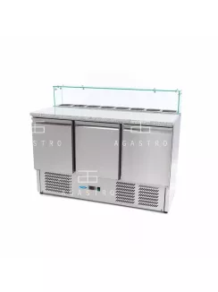   MAXIMA Pizza előkészítő hűtőszekrény 3 ajtóval - 137 cm - 400 L - üvegfedéllel együtt