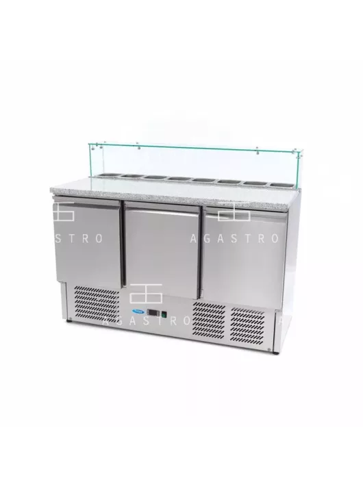 MAXIMA Pizza előkészítő hűtőszekrény 3 ajtóval - 137 cm - 400 L - üvegfedéllel együtt