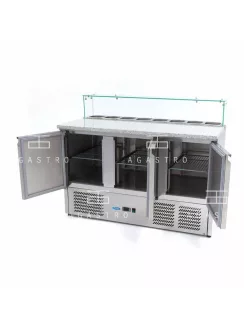   MAXIMA Pizza előkészítő hűtőszekrény 3 ajtóval - 137 cm - 400 L - üvegfedéllel együtt