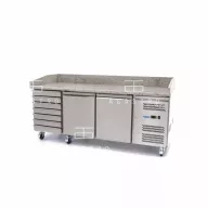   MAXIMA Gránitlapos pizzaelőkészítő hűtőszekrény 2 ajtóval - 202 cm - 580 L - 7 fiókos