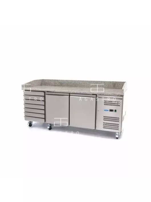 MAXIMA Gránitlapos pizzaelőkészítő hűtőszekrény 2 ajtóval - 202 cm - 780 L - 7 fiókos
