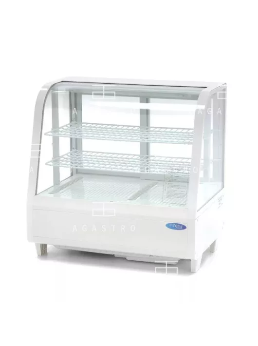 MAXIMA Hajlított üvegű hűtött bemutatóvitrin 68 cm - 100 L - fehér