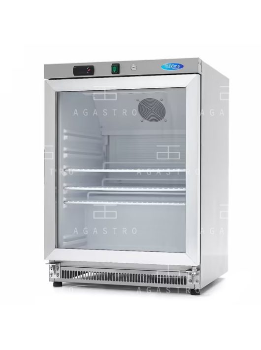Üvegajtós hűtőszekrény - 200 liter - rozsdamentes acél