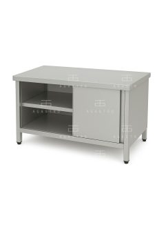   Rozsdamentes asztal dupla polccal, három oldalon burkolva és tolóajtóval 2300x700x850 mm