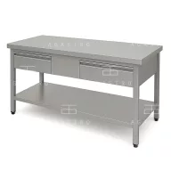 Rozsdamentes asztal alsó polccal fiókokkal 1300x600x850 mm