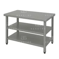 Rozsdamentes asztal dupla polccal 900x650x850 mm