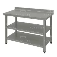   Rozsdamentes asztal dupla polccal hátsófelhajtással 500x700x850 mm
