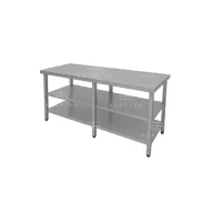Rozsdamentes asztal dupla polccal hosszú 2200x650x850 mm