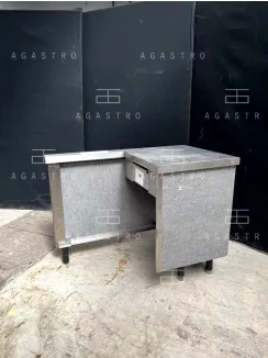   Használt rozsdamentes sarok munkaasztal fiókkal / kasszapult