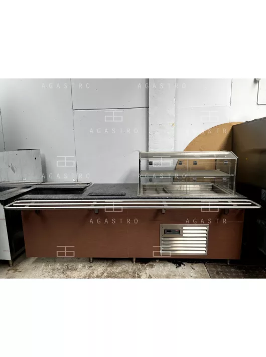 Márványpult üveges felépítménnyel, tálcacsúszdával,fiókkal