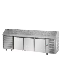   Pizzaelőkészítő asztal - 3 ajtóval, 6 db fiókkal - 2710 x 800 x 1100 mm