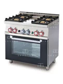   Gázüzemű tűzhely, gázüzemű statikus és grill sütővel GN1/1 - 4 égőfej, 22 kW