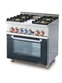   Gázüzemű tűzhely, elektromos multifunkciós sütővel GN1/1 - 4 égőfej, 21,05 kW