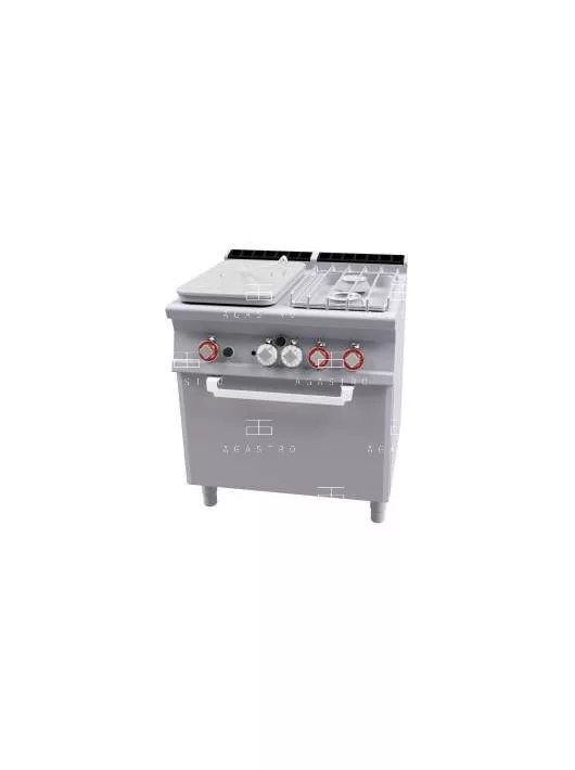 Gázüzemű francia lapos tűzhely, 2 égőfejjel, statikus sütővel - 1 zóna, 27,3 kW