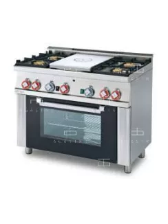   Gázüzemű francia lapos tűzhely, 4 égőfejjel, statikus sütővel - 1 zóna, 27,5 kW