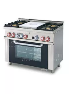   Gázüzemű francia lapos tűzhely, elektromos multifunkciós sütővel, 4 égőfejjel - 1 zóna, 26,55 kW