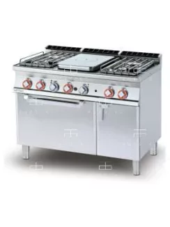   Gázüzemű francia lapos tűzhely, gázüzemű sütővel, 4 égőfejjel, tárolóval - 1 zóna, 36,3 kW