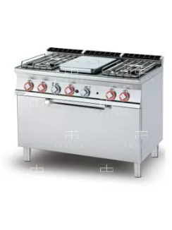   Gázüzemű francia lapos tűzhely, gázüzemű sütővel, 4 égőfejjel - 1 zóna, 40 kW