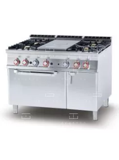   Gázüzemű francia lapos tűzhely, gázüzemű sütővel, 4 égőfejjel, tárolóval - 1 zóna, 43,5 kW