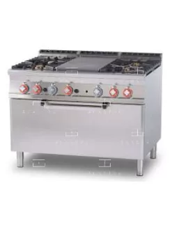   Gázüzemű francia lapos tűzhely, gázüzemű sütővel, 4 égőfejjel - 1 zóna, 48 kW