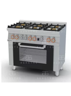   Gázüzemű tűzhely, elektromos statikus sütővel GN1/1 - 6 égőfej, 29,62 kW
