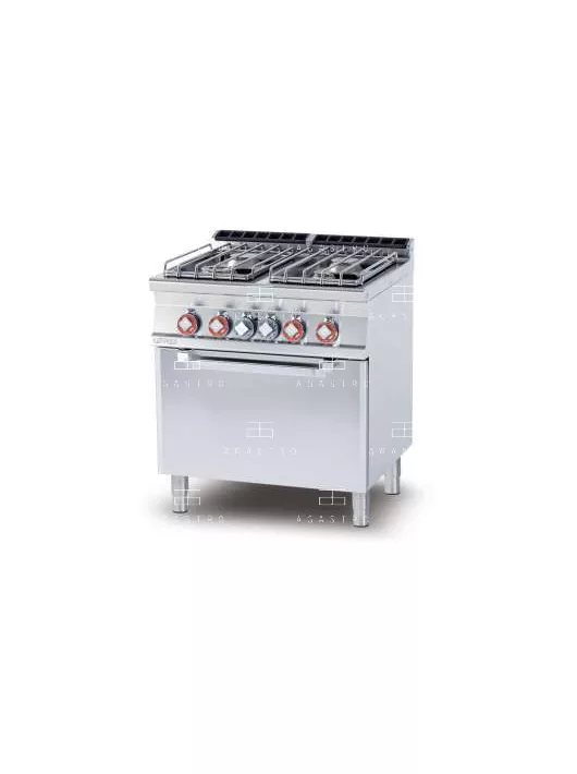 Gázüzemű tűzhely, gázüzemű statikus sütővel GN 2/1 - 4 égőfej, 29,3 kW