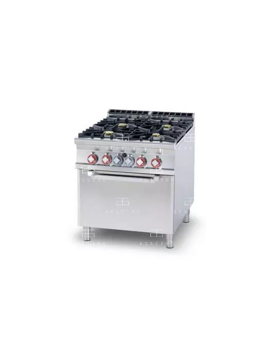 Gázüzemű tűzhely, gázüzemű statikus sütővel GN 2/1 - 4 égőfej, 36,5 kW