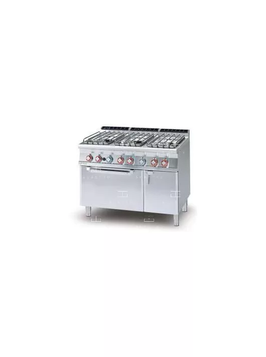 Gázüzemű tűzhely, gázüzemű statikus sütővel GN2/1 - 6 égőfej, 42,3 kW