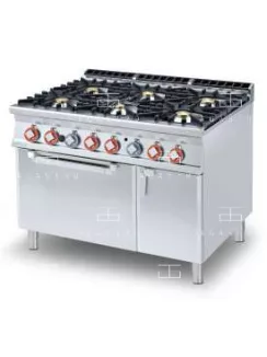   Gázüzemű tűzhely, elektromos légkeveréses sütővel GN1/1, tárolóval - 6 égőfej, 40,32 kW