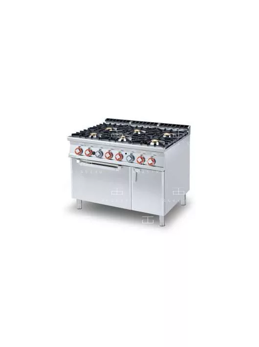 Gázüzemű tűzhely, elektromos légkeveréses sütővel GN1/1, tárolóval - 6 égőfej, 40,32 kW