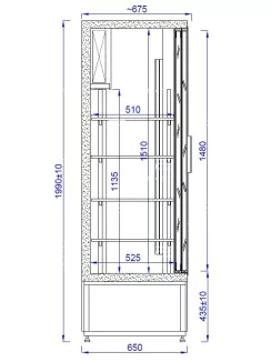   CC 1200 SGD Csúszó üvegajtós, rozsdamentes hűtővitrin (+25°C, 60% Rh) +1 ... +10 °C, 1200 x 650 x 1990 mm