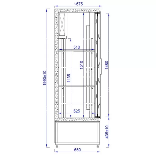 CC 1200 SGD Csúszó üvegajtós, rozsdamentes hűtővitrin (+25°C, 60% Rh) +1 ... +10 °C, 1200 x 650 x 1990 mm