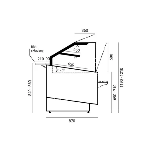 DALIA 920 - Süteményes pult - 0,5 m² bemutatófelület, 920 x 865 x 1210 mm