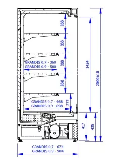   GRANDIS 1.25/0.9 - Hűtött faliregál - 1330 x 904 x 1990 mm, 3,37 m²