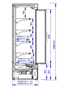   GRANDIS HGD 1.25/0.7 - Hűtött faliregál nyíló üvegajtóval- 1330 x 674 x 1990 mm, 2,39 m²