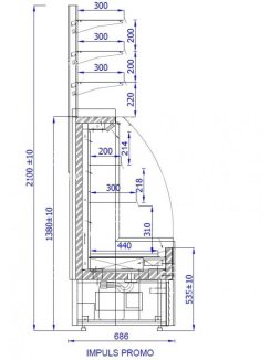   IMPULS 0.7 PROMO Hűtött faliregál - 725 x 660 x 2100 mm, 0,54+0.57 m²