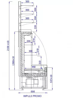   IMPULS 0.7 PROMO Hűtött faliregál - 725 x 660 x 2100 mm, 0,54+0.57 m²