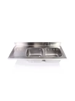   Kétmedencés mosogató fedlap csepegtetővel 1400x600 mm, medencék: 400x400x250 mm