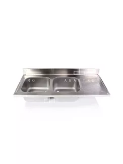   Kétmedencés mosogató fedlap csepegtetővel 1400x600 mm, medencék: 400x400x250 mm