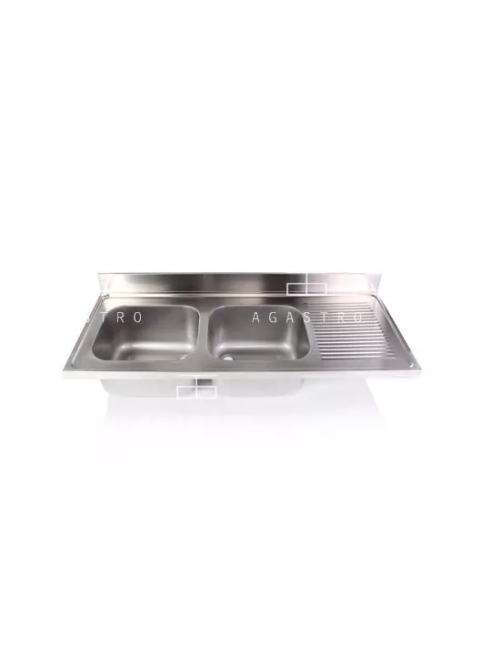 Kétmedencés mosogató fedlap csepegtetővel 1400x600 mm, medencék: 400x400x250 mm