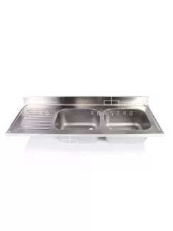   Kétmedencés mosogató fedlap csepegtetővel 1600x600 mm, medencék: 500x400x250 mm