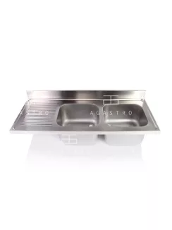   Kétmedencés mosogató fedlap csepegtetővel 1600x700 mm, medencék: 500x500x300 mm