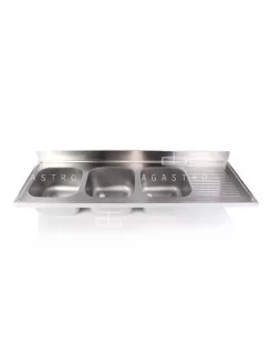   Hárommedencés mosogató fedlap csepegtetővel 1900x600 mm, medencék: 400x400x250 mm, balos