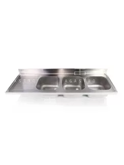   Hárommedencés mosogató fedlap csepegtetővel 1900x600 mm, medencék: 400x400x250 mm, jobbos