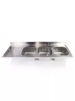  Hárommedencés mosogató fedlap csepegtetővel 2400x700 mm, medencék: 500x500x300 mm, jobbos